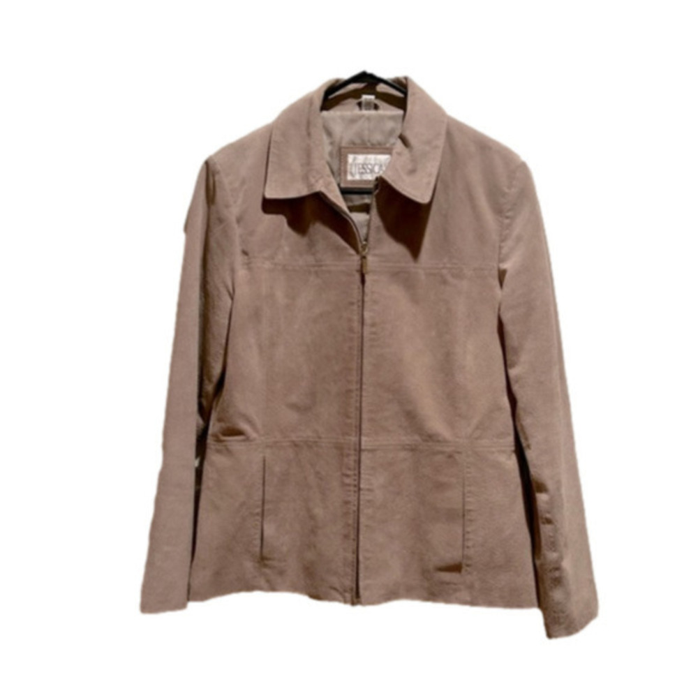 Vintage Jessica beige suede genuine leather zippered jacket Medium